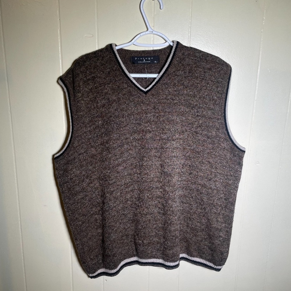 Protege Collection Brown Striped Trim V-Neck Pullover Sweater Vest Mens XL